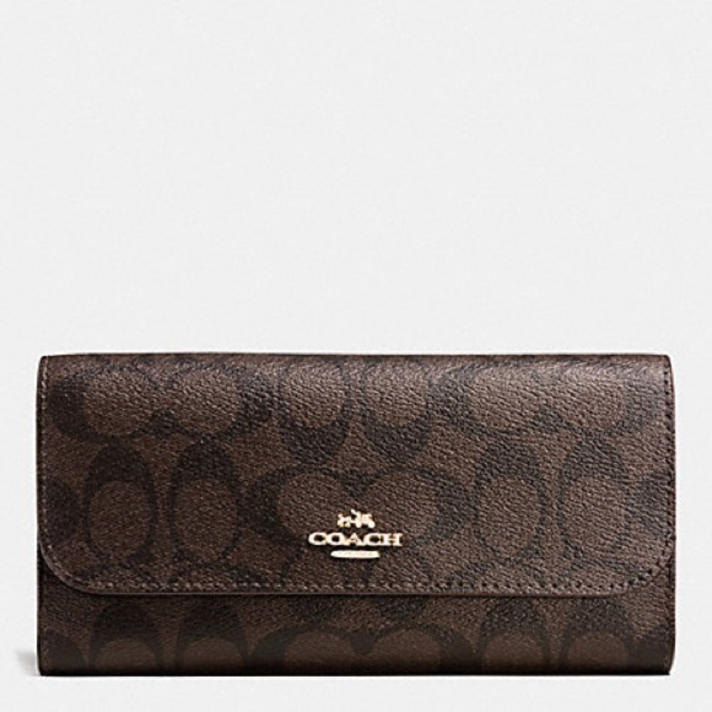 Coach Continental Wallet in Signature Chocolate Brown with Gold Hardware